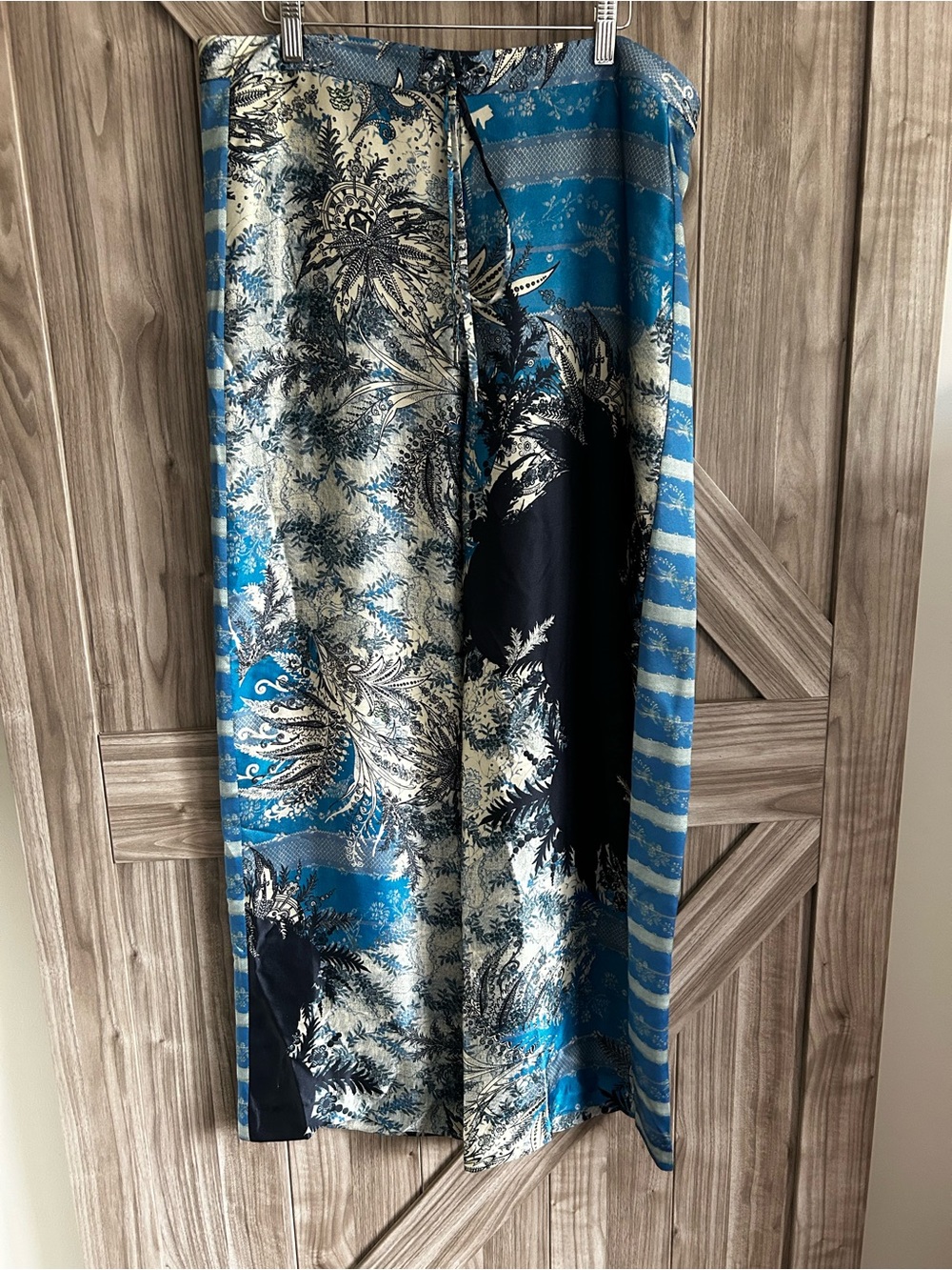 Elie Tahari 100% Silk Wide-Leg Palazzo Pants - Blue Floral Abstract Print- Large